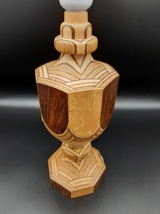 Mid-century Swedish wooden inlay table lamp