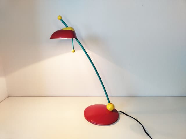 Vintage pop art desk lamp Memphis style blue yellow red postmodern