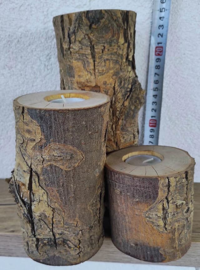 Świecznik drewniany drzewo naturalny pień drzewa 3 tealight