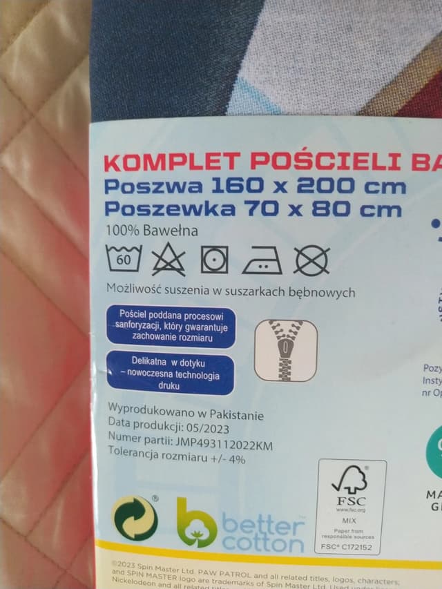 Komplet pościeli bawełnianej 160x200 kołdra + poszewka nowy Psi Patrol