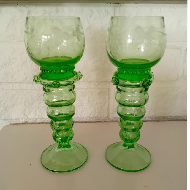 Remmare i grönt glas Vinglas Gröna retro