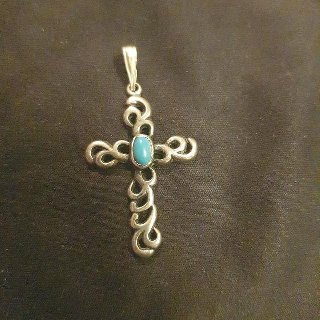 Sterling Silver Cross Pendant - Turquoise Stone