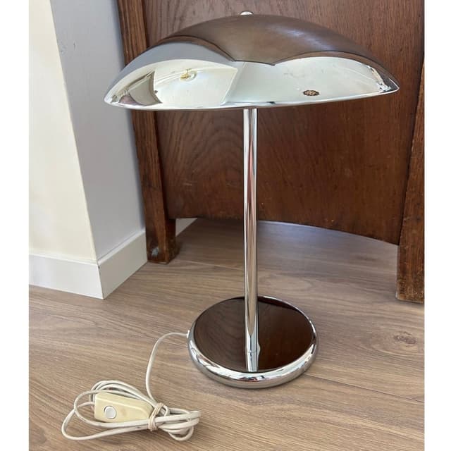 Snygg IKEA retro 70 tal Mushroom bordslampa i krom i fint skick