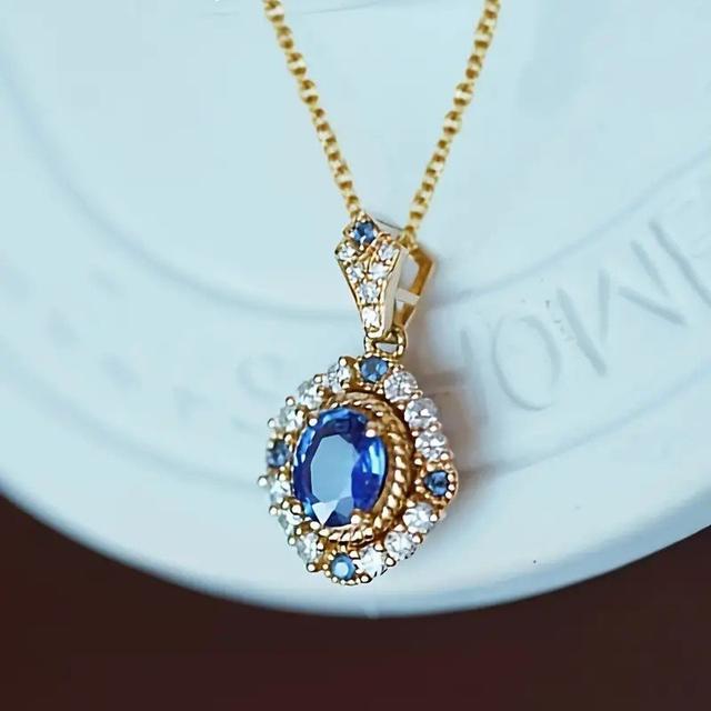 Oval Cut Blue Necklace Elegant Style Ladies Engagement Wedding Jewelry