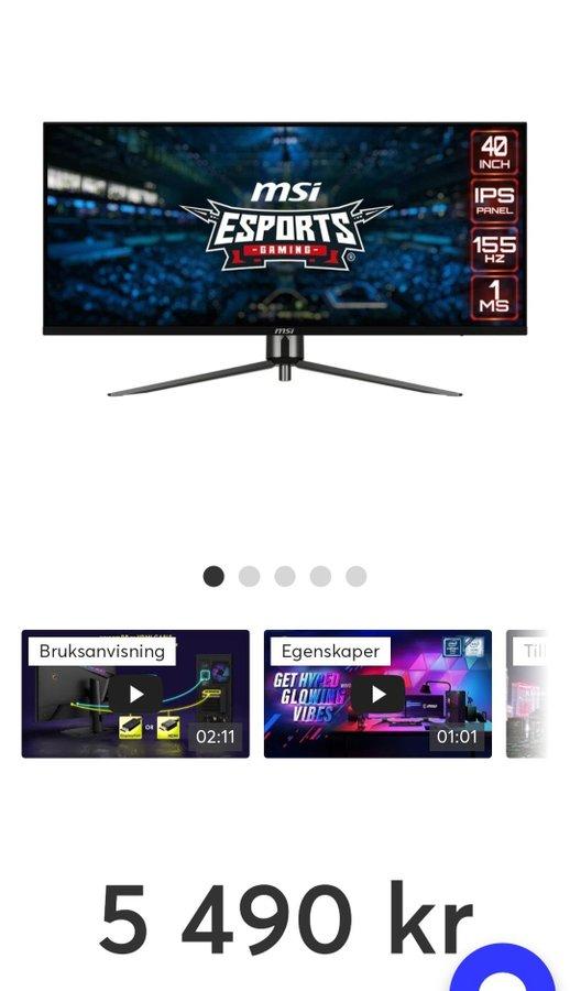 MSI MAG401QR Gaming Monitor skadad under transport läs annonsen