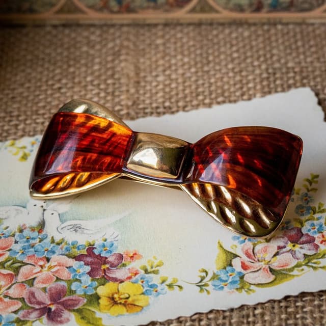 Vintage Bohemian Plastic Ribbon Shaped Hairclip 80s | Brown Gold Clip Clips Pin