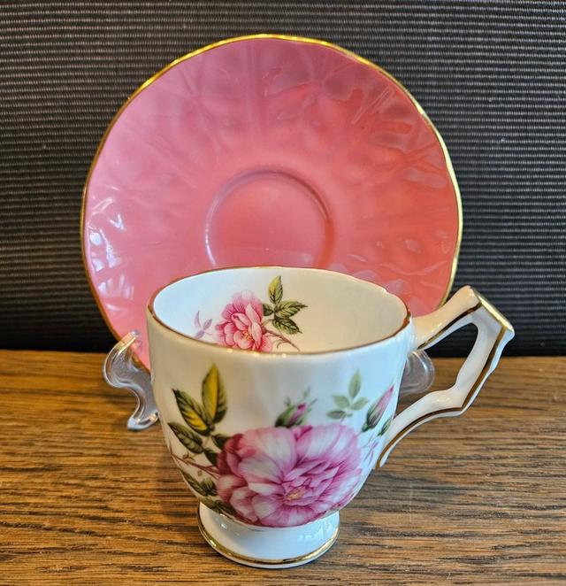 Elegant och vacker vintage kaffekopp AYNSLEY Pink Rose England Oanvänd